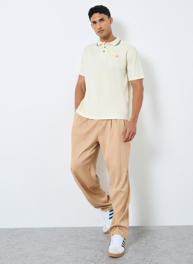 Styli Men Cream Embroidered Polo T-Shirt - Image 2